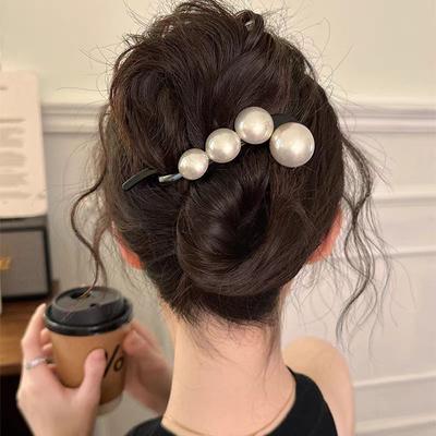 Minimalist Large Pearl Twist Hair Clip For Women New Style Updo Hairpin Straight Back Hair Clamp Hair Accessory