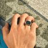 Men's Stainless Steel Gold Ring with Black Glass Stone and Geometric Design (RC-619)