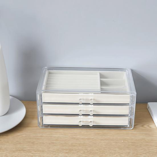 Storage Box with Velvet Lining Display Large Compartment Modular Stacking Design Watches Bracelets Jewelry Organizer