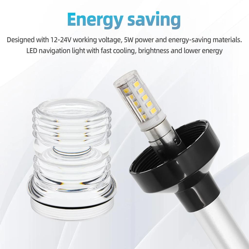 6 Inch 8 Inch LED Navigation Light 12V-24V Rain Proof Marine Boat Light Stainless Steel Base Light Transparent Lamp Shade Lamp