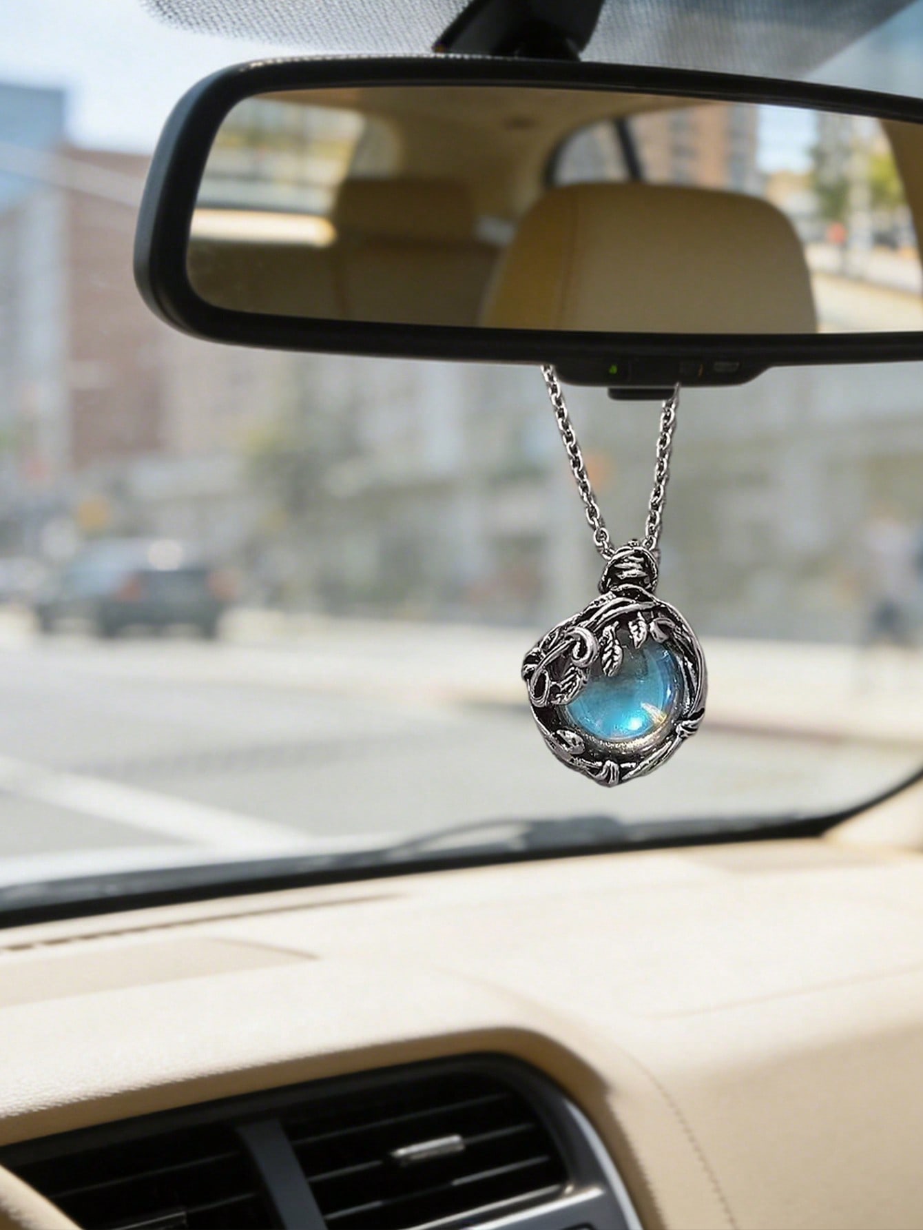 

Moonstone Vintage Pendant Car Ornament - Elegant Boho Style Decor for Rearview Mirror & Necklace, Car Interior Hanging Accessory