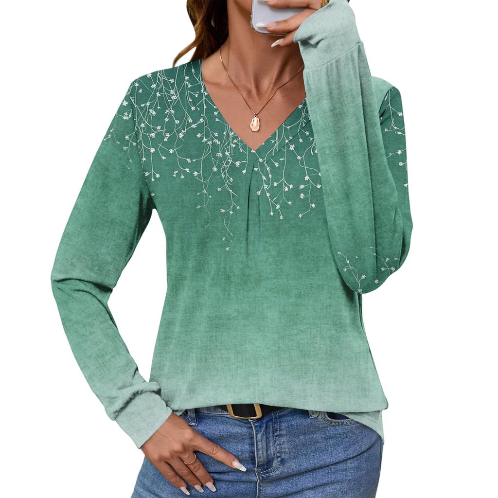 Women Long Sleeve Tops Dressy Casual V Neck Tshirts Basics Tee Vacation Fall Fashion Clothes