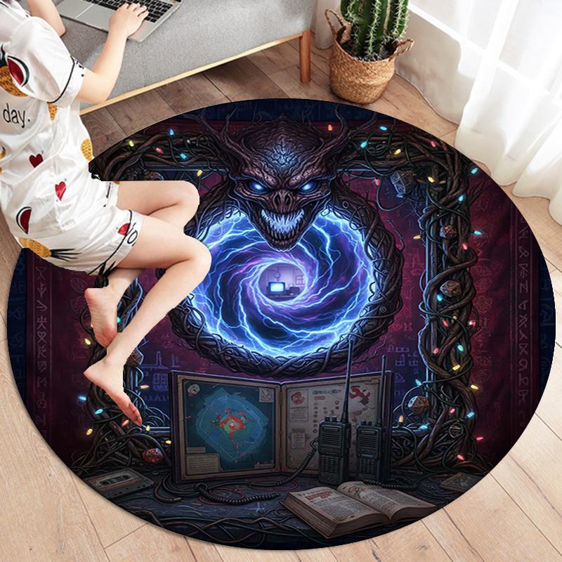 Vortex Crossing Gate Round Area Rug,Carpet Rug for Living Room Bedroom Sofa Playroom Decor,Non-slip Floor Mat