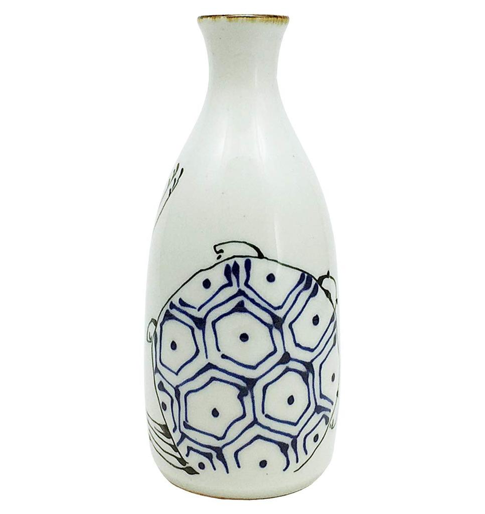 Nishikai Pottery White 300ml Hasami Ware Kotohogi Sake Bottle with Crane and Turtle Design 18192