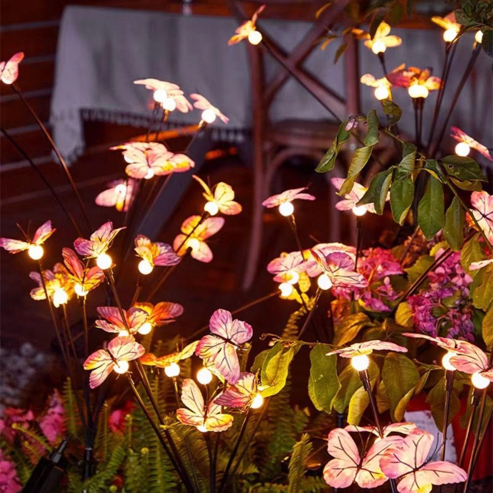 6/9 Head Butterfly Solar Garden Lights 8 Light Modes Waterproof Solar Landscape Lights Smart Sensor Color Changing