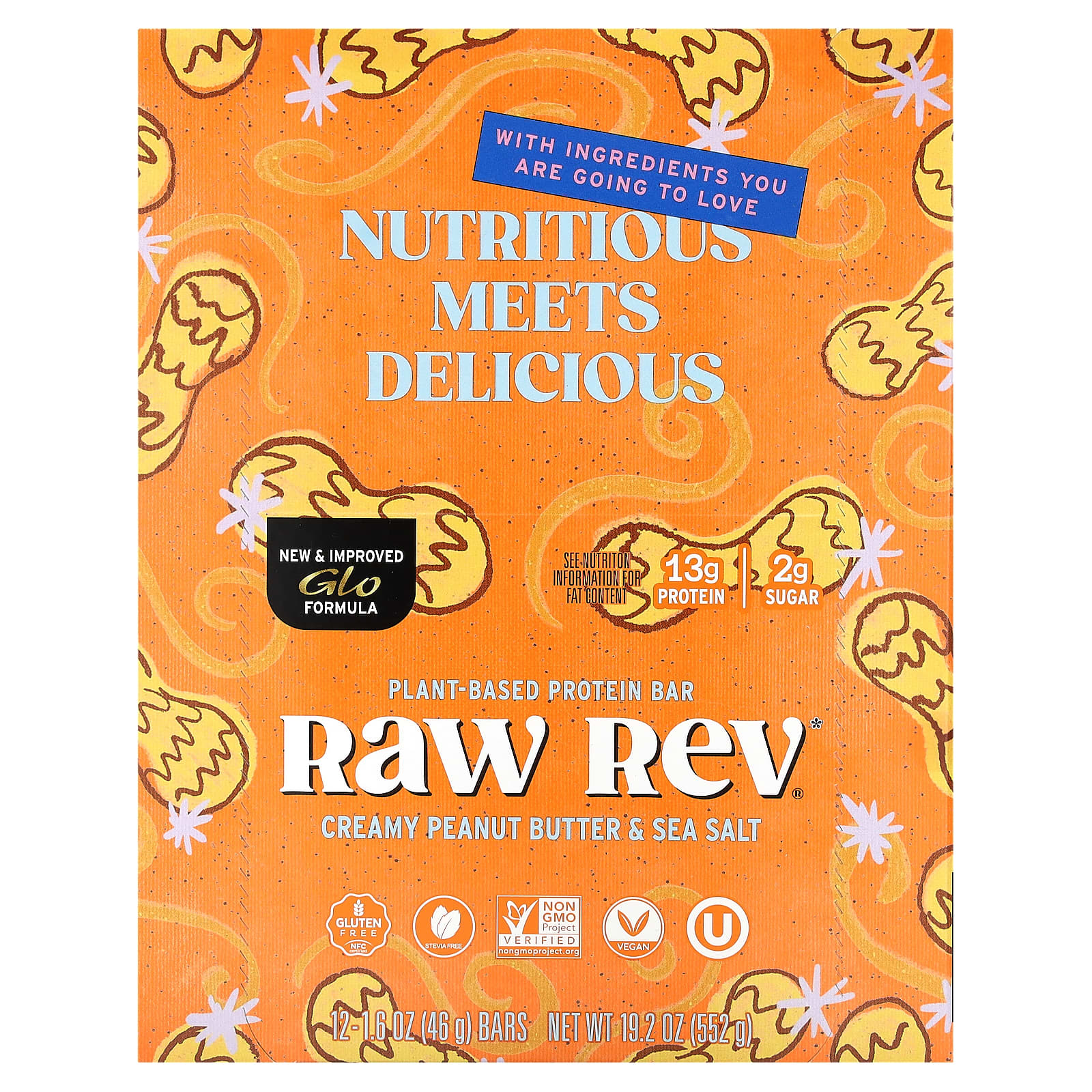 

Raw Rev, Glo, Creamy Peanut Butter & Sea Salt, 12 Count, 1.6 oz (46 g) Each
