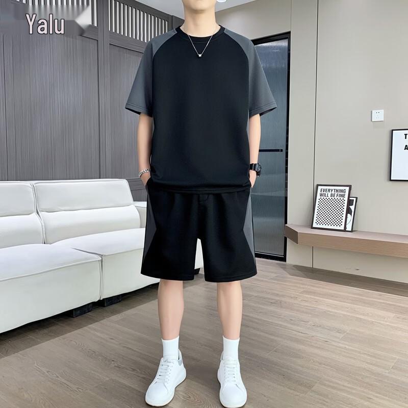 Yalu Men s Summer Ice Silk Short Sleeve T-shirt & Shorts Set 3XL
