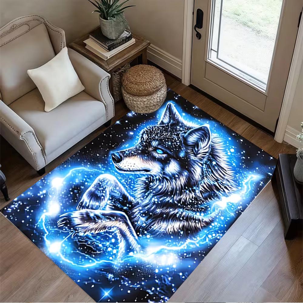 1pc Wolf Forest Scene Rug Home Carpet Non Slip Office Decor Gift Living Room Bedroom