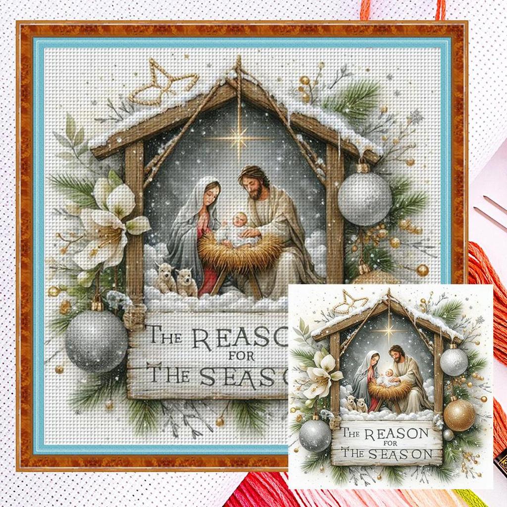 Full Embroidery cotton Thread 14CT Printed Nativity Cross Stitch Kit Artwork