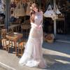 Premium Water Gloss Yarn Lace Jacquard Splicing Long Neck Gauze Skirt Temperament Dress Vacation Fairy Skirt