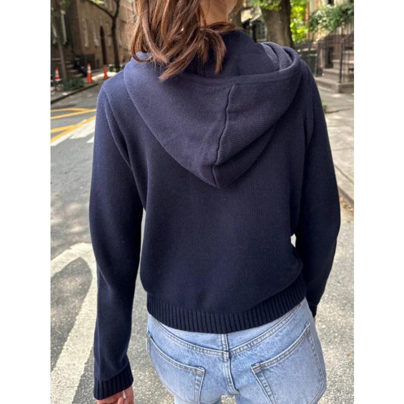 Modische und schlichte einfarbige Sweatshirt-Jacke mit langen Ärmeln, Woll-Damenbekleidung, 2025 Herbst und Winter, mit Kapuze, kurz, vielseitiges Oberteil