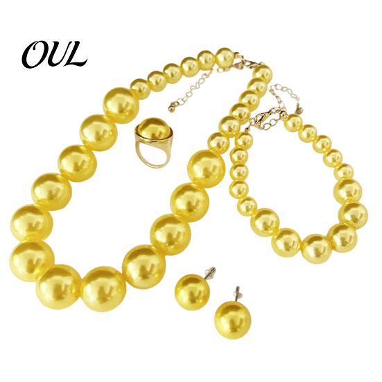 Faux Pearl Earrings Necklace 3Pcs/Set Imitation Pearls Jewelry Set, Adjustable Length Choker with Ear Studs White Dress Set And Bracelet, for Weddings