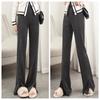 Women's High-Waisted Corduroy Slit Straight-Leg Casual Pants