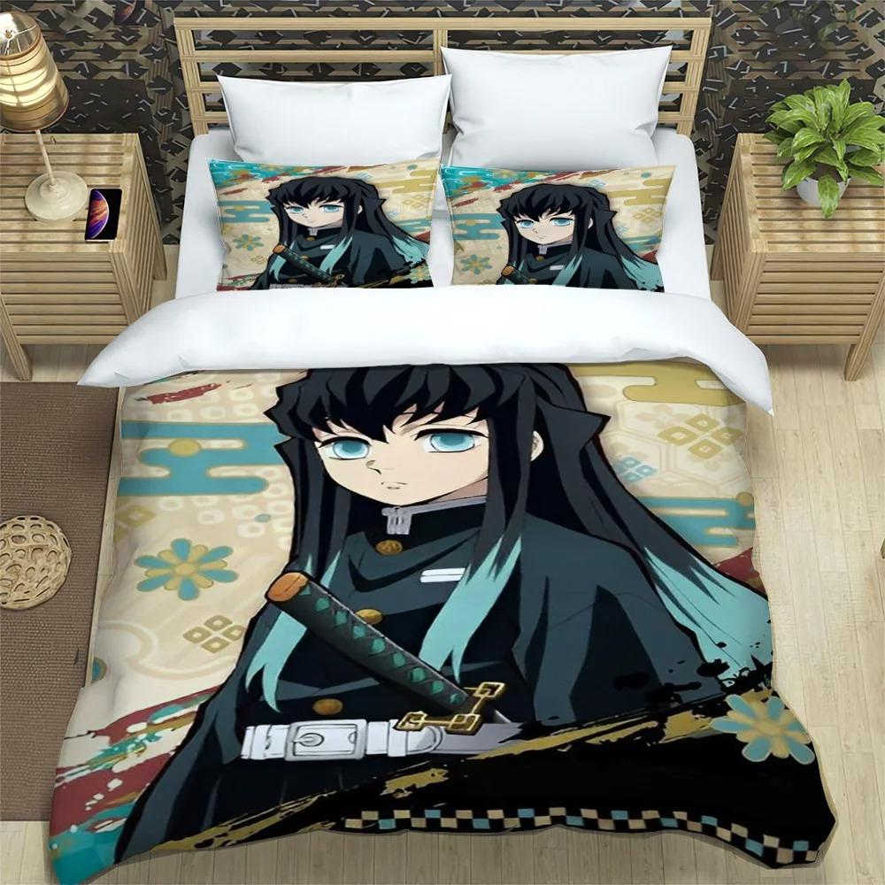 Japanese Manga Demon Slayer Personalized Customization Bedding Set Soft Duffel Cover Pillowcase Comic Adolescent Sheet Set