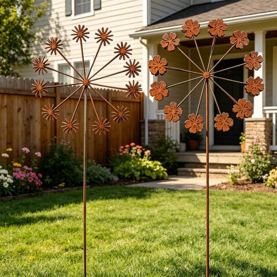 Metall Löwenzahn Gartenstecker Gealtert Rostige Löwenzahn Statue Außen 3D Blume Hofkunst Stecker für Garten Terrasse Rasen Blumenbeet Dekoration