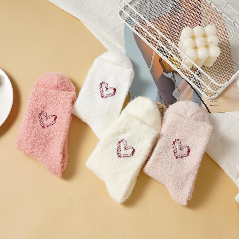 Damskie skarpety domowe w jednolitym kolorze Jesienno-zimowe do połowy łydki Pogrubione Ciepłe Skarpety z runa norek