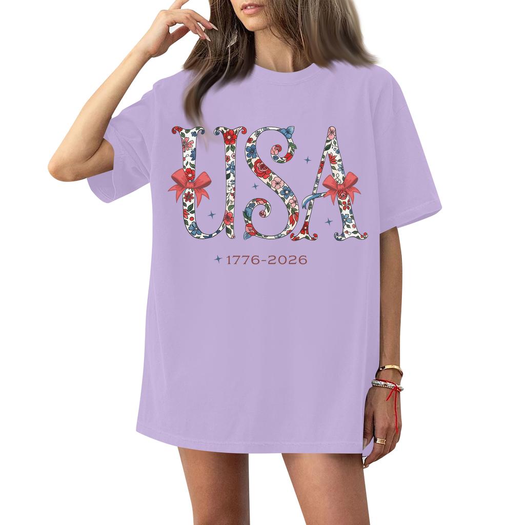 Women's Round Neck Printed Short-sleeved T-shirt Top