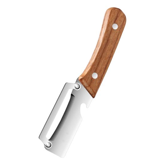 Multi-Peeler with Stainless Steel Blade & Wood Handle Bottle Opener Efficient Vegetable Fruit Peeler for Potatoes Carrots Quick Peeling Kitchen Tool
