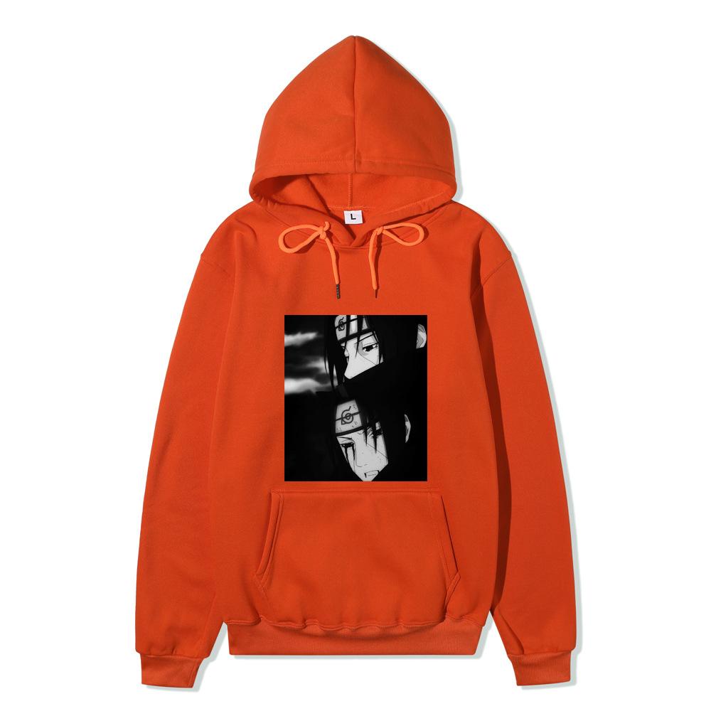 Anime Naruto Uchiha Itachi Hoodie Black and White Manga Portrait Front Print Pullover Sweatshirt Men Women Streetwear