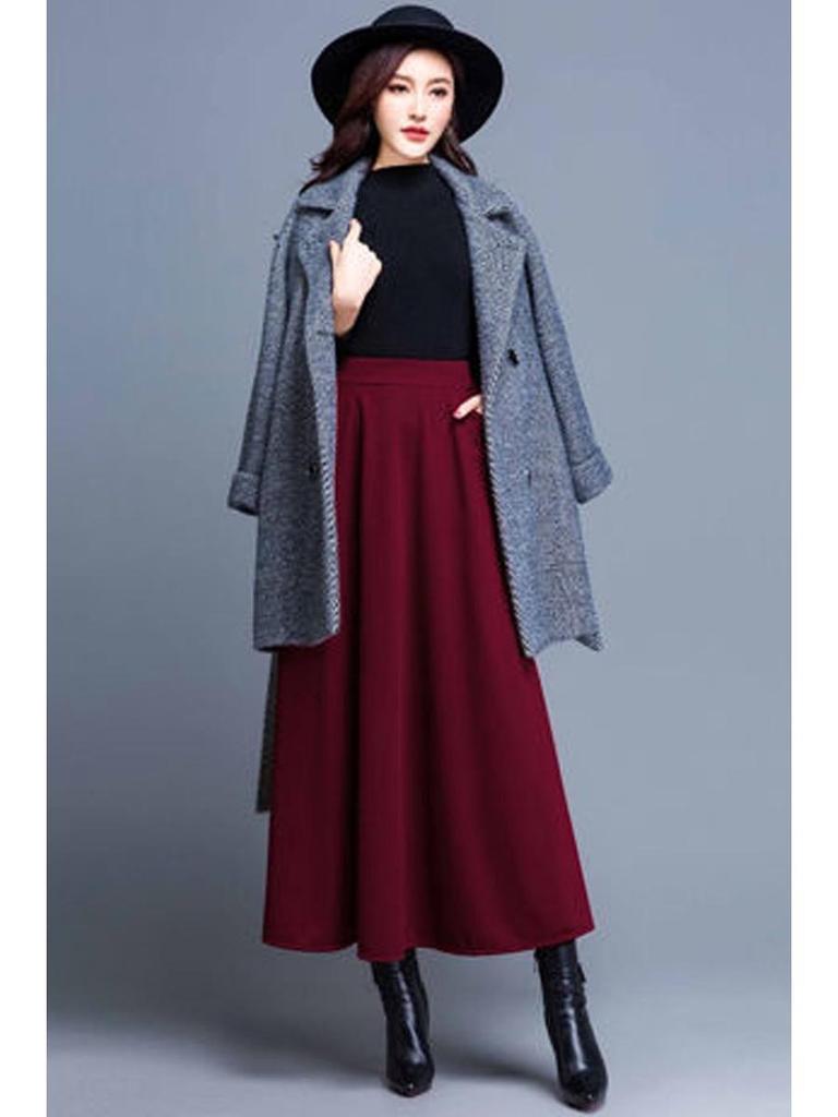 2025 High Waist Midi A-line Skirt - Versatile, Slimming, Plus Size, Hips Covering Women's Fashion for Spring, Autumn, Winter