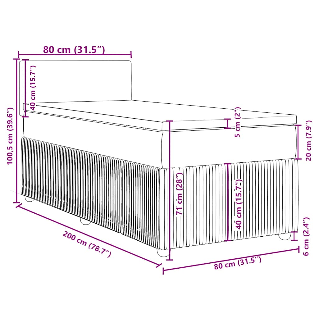Box Spring Bed with Mattress Dark Gray 80 x 200 cm Fabric