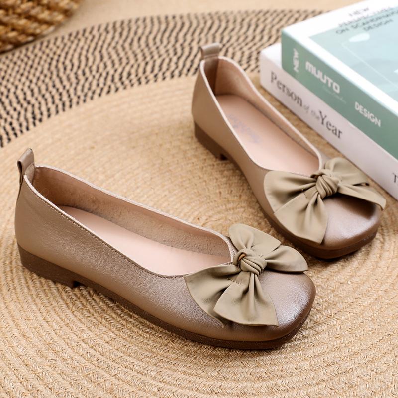 Flache Schuhe Damen 2025 Frühling neu eckige Zehenpartie flacher Ausschnitt Schleife Damen Einzelschuhe bequem weiche Sohle keine müden Füße Eierrollen-Schuhe