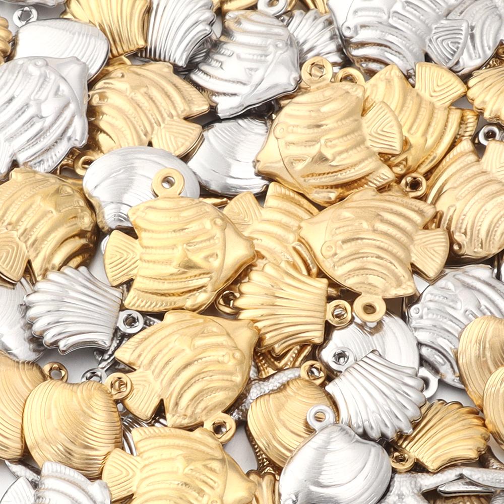 5-10pcs Stainless Steel Ocean Life Charms Starfish Fish Shell Pendant For Jewelry Making DIY Crafts Necklace Bracelets Supplies
