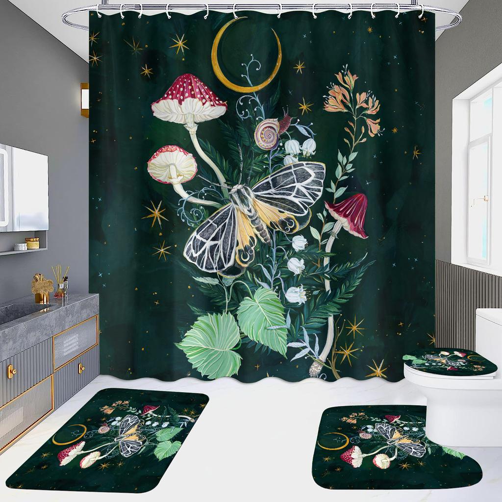 4-Piece Shower Curtain Set with HD Digital Printing | Waterproof, Drill-Free, Ideal for Home/Hotel Bathroom Partition