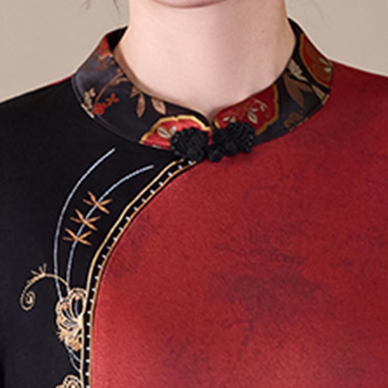 Pasite Chinese Style Mother-of-the-Bride Long-Sleeve Mid-Length Dress