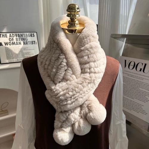 Korean Real Rex Rabbit Fur Woven Scarf Double-sided Thickened Warm Fur Scarf Cute Ball Fur Collar Children