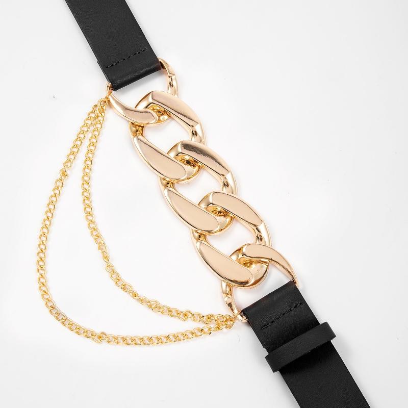 1pc Golden Elastic Stretchy Metal Buckle Metallic Crocodile Embossed Chain Decor Women Belt Girdle For Dress Party Halloween Summer, School Fall