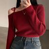 Autumn temperament design sweater irregular diagonal collar temperament scheming lace-up knitted sweater women
