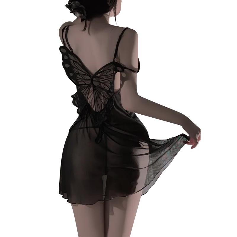 Сексуальная пижама для женщин, соблазнительная милая ночная рубашка с открытой спиной и подвязками в виде бабочки, женская пижама нового стиля