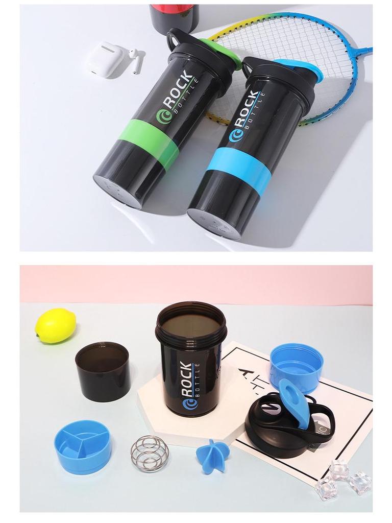Three-Layer Fitness Shaker Bottle with Food Grade Pill and Powder Compartments