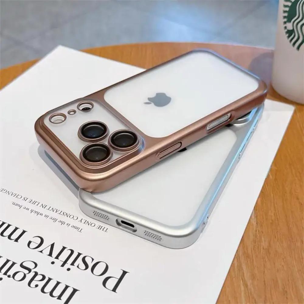 Luxury Frosted Translucent PC Case for IPhone 17Air 16 15 14 13 12 Pro Max Plating Frame Lens Film Protection Anti-fall Cover