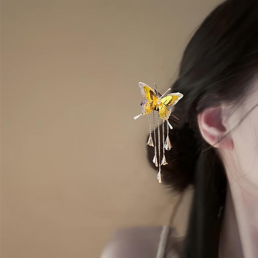 1PC Golden Butterfly Dancing - Tassel Butterfly Hairpin With New Chinese Style High End Charm Qipao Shooting Paired with Hairpin