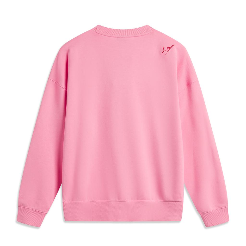 Li Ning Sports Fashion Series Heart Comfortable Casual Round Neck Loose Sweatshirt Women Sweatshirt Morning-Light-Pink AWDU790-8