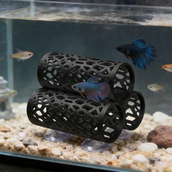 Тунель 3-в-1 для рибки півника, декор для акваріума, укриття для дрібних рибок, гамак для півника на присосках, трубка для відпочинку та ігор для півників, гупі, неонів