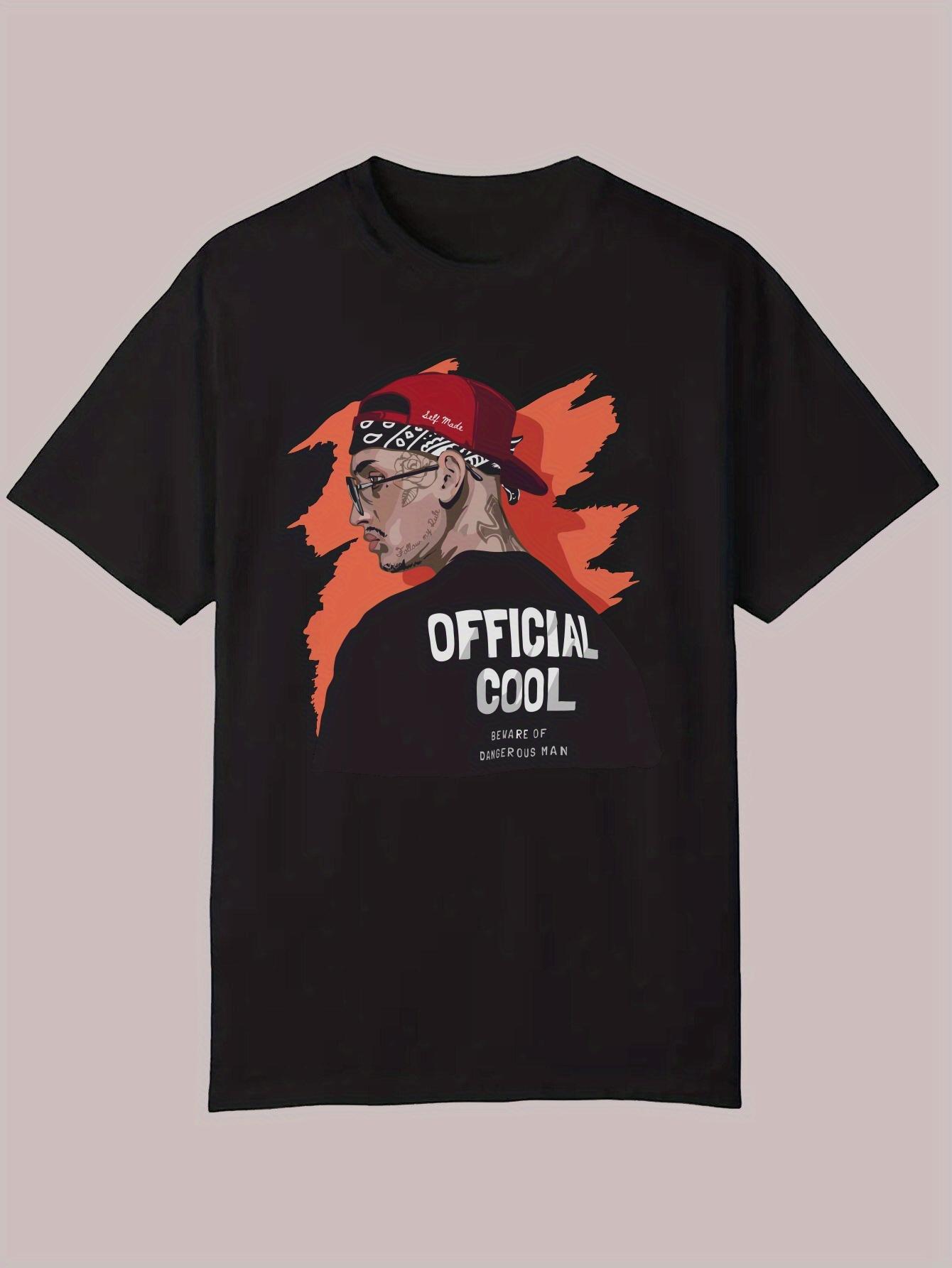 Official Cool Graphic T-shirt - Black Casual Summer Tee with Red & Orange Abstract Design S