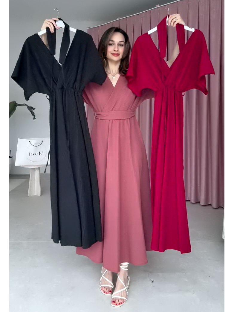 

2025 Summer Women s V-Neck Solid Color Short-Sleeved Swing Dress M