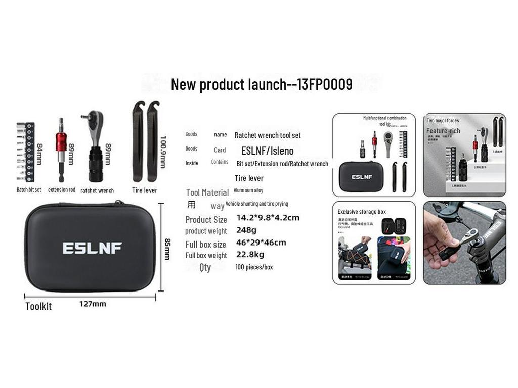 Sada multifunkčních ráčnových klíčů a opravných nástrojů ESLNF na kola