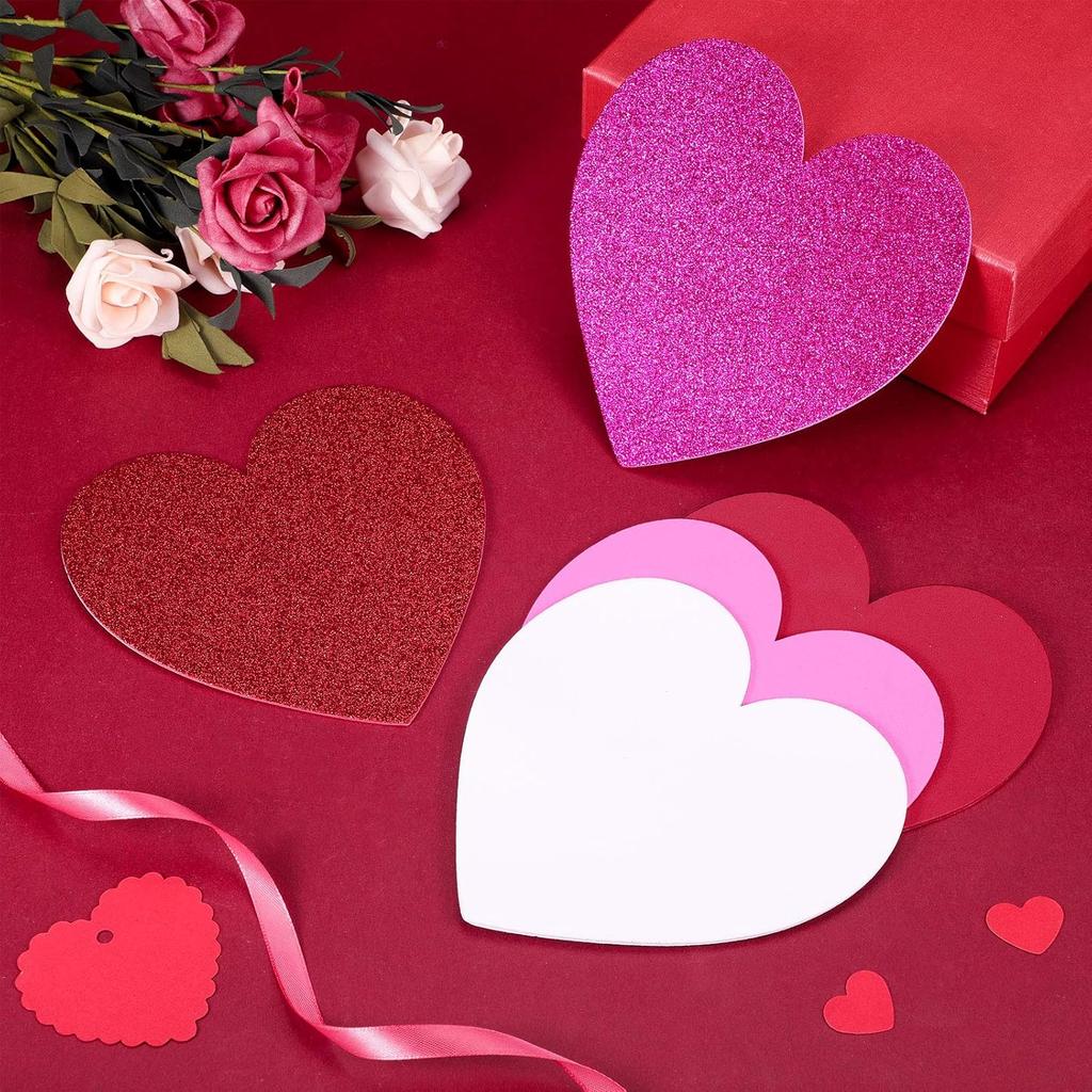 Zonon 50 Pieces 6 Inches Valentine's Day Foam Hearts Stickers Self Adhesive Large Heart Stickers Glitter Heart Foam Stickers for Valentine's Day