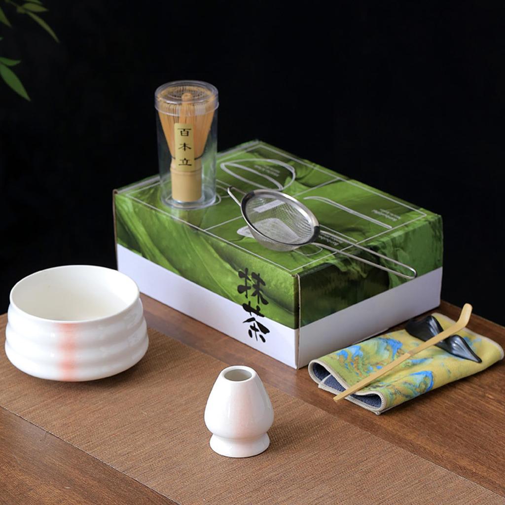 Yoseka Matcha Tea Bowl Set, 7-Piece Tea Ceremony Set, Includes 100-Standing Bamboo Tea Whisk, Chasen, Chasen Holder, Chashaku, Tea Scoop, Tea