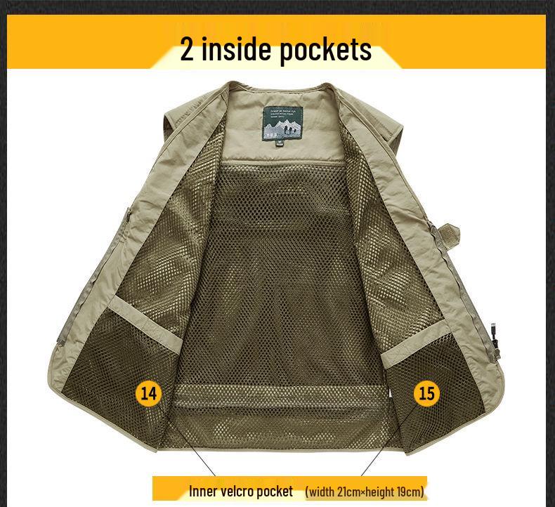 Men's Multi-Pocket Mesh Vest for Outdoor Photography and Fishing