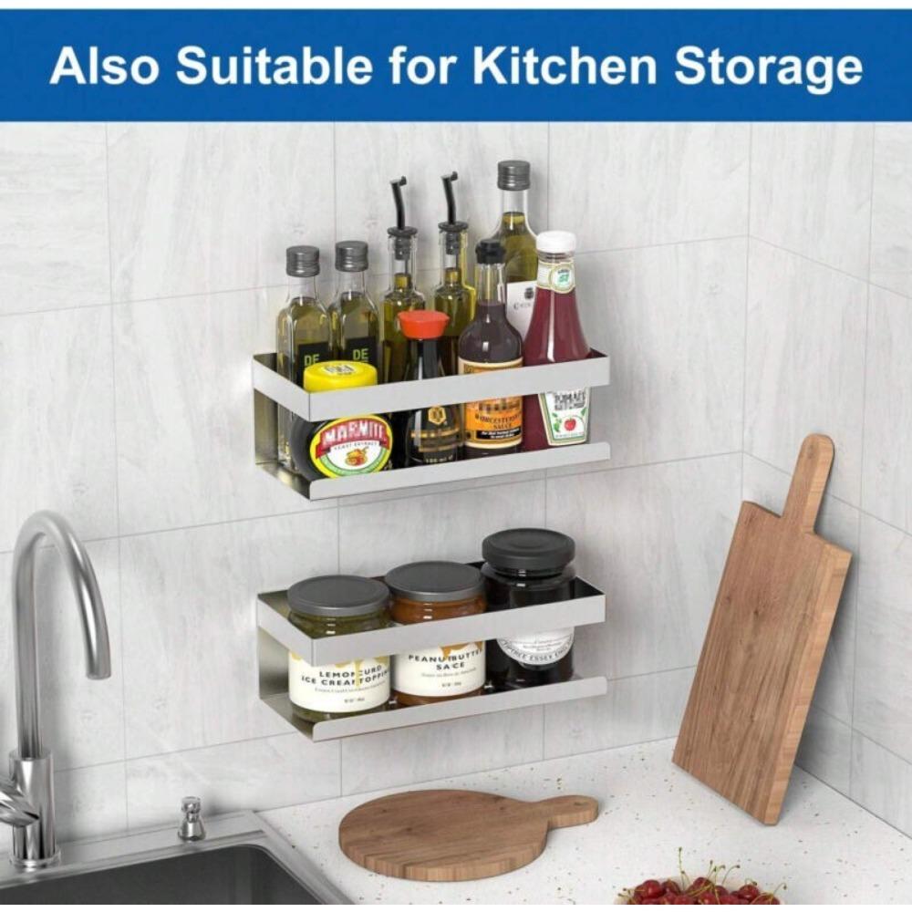 Stainless Steel Bathroom Shelves Self Adhesive Shower Caddy Organizer Storage Rack Bathroom Kitchen Shelf Waterproof Space Saver
