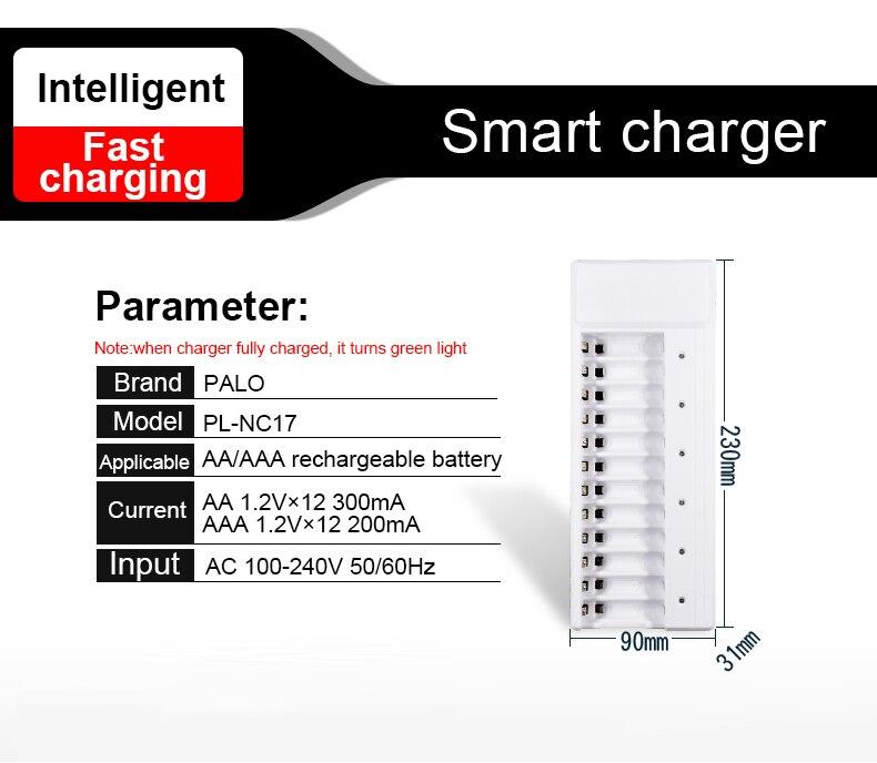 PALO 12 Slots LED Display Smart Battery Charger For AA/AAA NiCd NiMhRechargeable Batteries12pics AA Reachargable Batteries