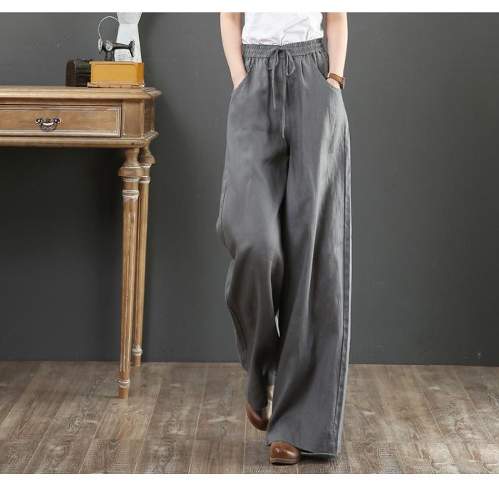 Japanese Style Linen Wide-Leg Yoga Pants - Women's Casual Cotton Blend Straight-Leg Draping Trousers
