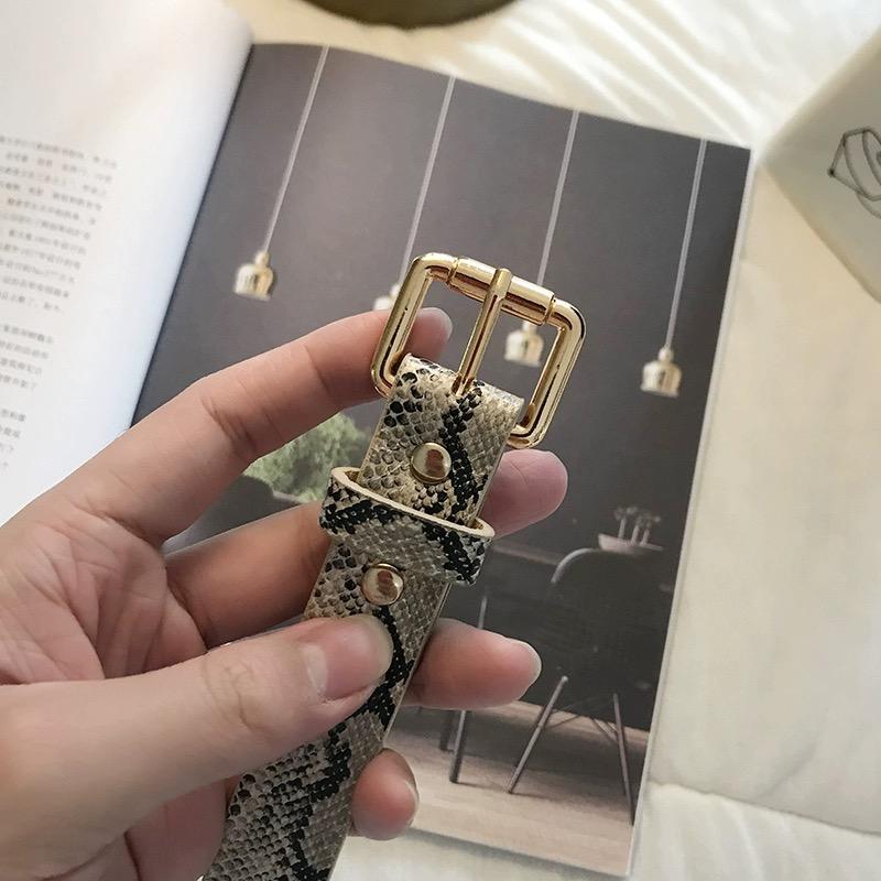 Leopard Square Buckle Snake Pattern Belt Thin Belt Fashionable and Simple Versatile Jeans Decoration Instagram Belt for Wo