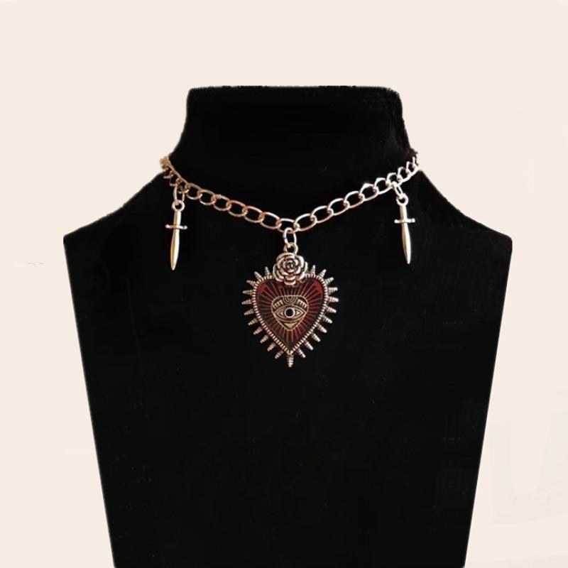 Gothic Hiphop Heart Cross Pendant Necklace For Men And Women