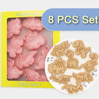 8Pcs Cookies Cutters Set Dinosaur Plastic Cartoon Pressable Biscuit Mold Confectionery Cookie Stamp Baking Pastry Bakeware Tools